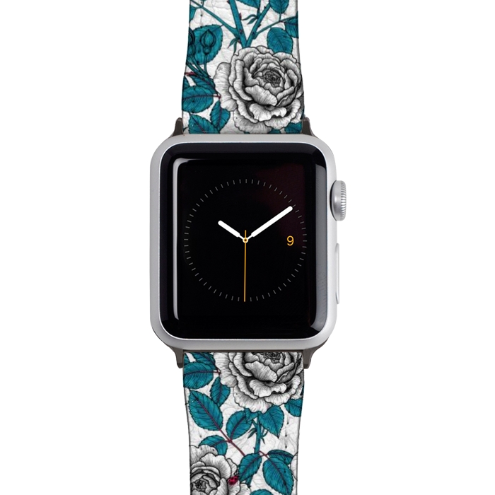Watch 42mm / 44mm Strap PU leather  White roses and ladybugs by Katerina Kirilova