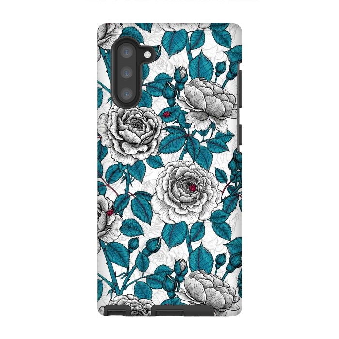 Galaxy Note 10 StrongFit  White roses and ladybugs by Katerina Kirilova