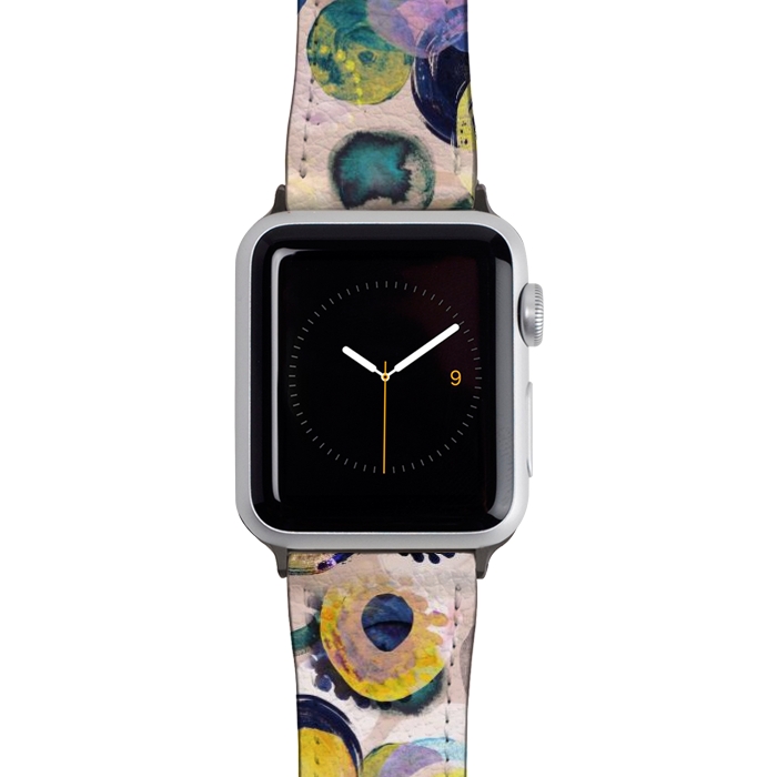 Watch 42mm / 44mm Strap PU leather Colorful playful watercolour dots by Oana 