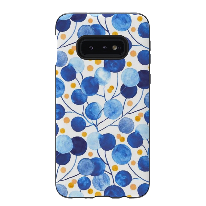 Galaxy S10e StrongFit Pompom Plants in Cobalt & Gold by Tigatiga