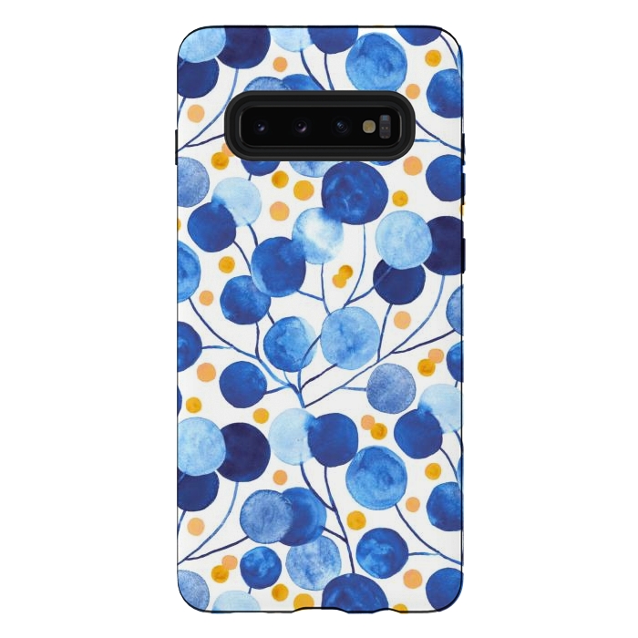Galaxy S10 plus StrongFit Pompom Plants in Cobalt & Gold by Tigatiga