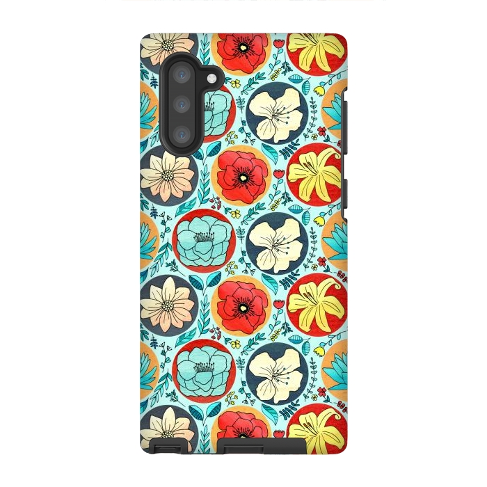 Galaxy Note 10 StrongFit Polka Dot Floral On Navy  by Tigatiga