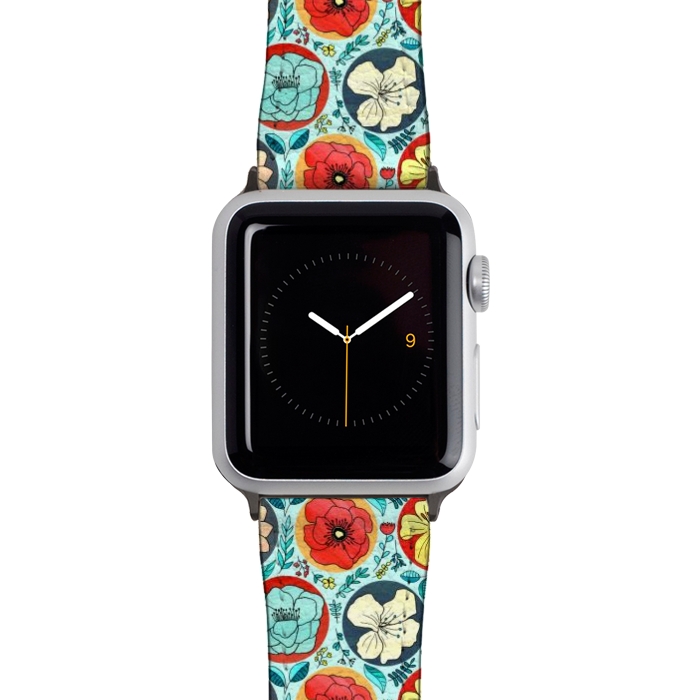 Watch 42mm / 44mm Strap PU leather Polka Dot Floral On Navy  by Tigatiga