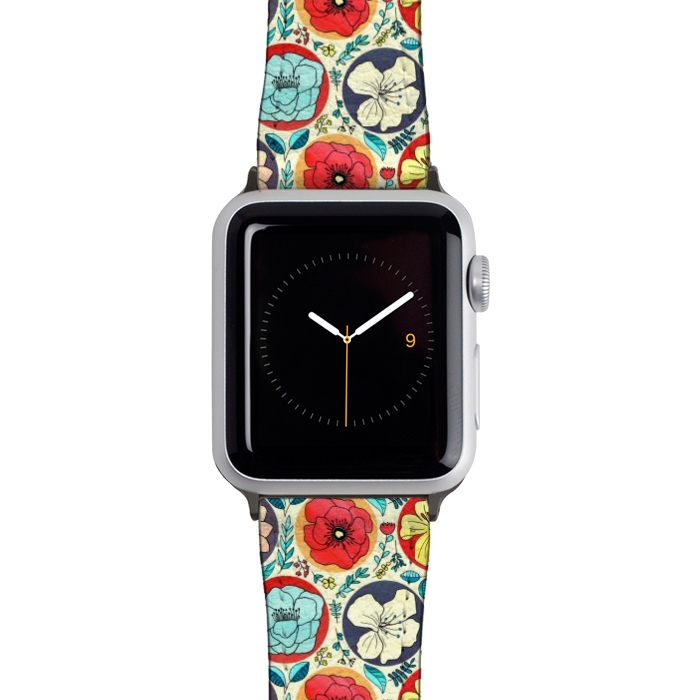Watch 42mm / 44mm Strap PU leather Polka Dot Floral On Cream by Tigatiga