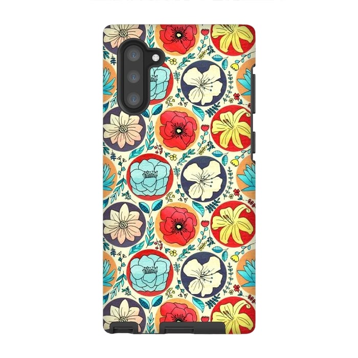 Galaxy Note 10 StrongFit Polka Dot Floral On Cream by Tigatiga
