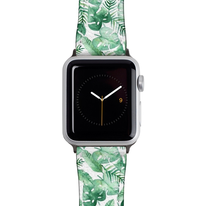 Watch 38mm / 40mm Strap PU leather Tropical Jungle on White by Tangerine-Tane