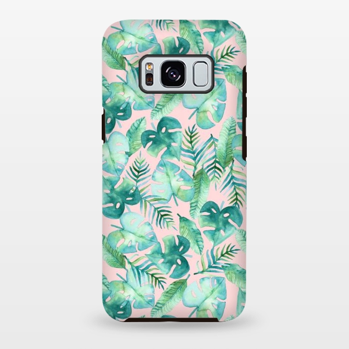 Galaxy S8 plus StrongFit Cyan Tropical Jungle on Pink by Tangerine-Tane