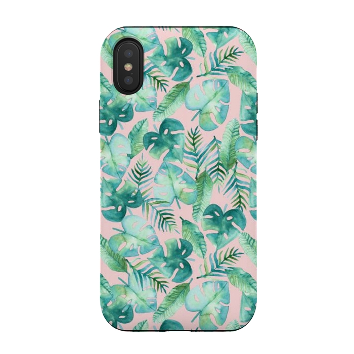 iPhone Xs / X StrongFit Cyan Tropical Jungle on Pink by Tangerine-Tane
