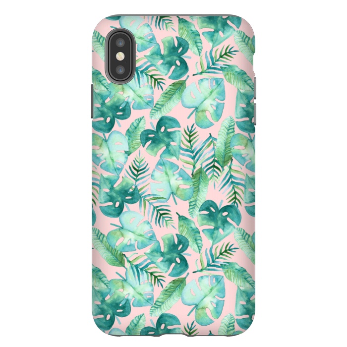 iPhone Xs Max StrongFit Cyan Tropical Jungle on Pink by Tangerine-Tane