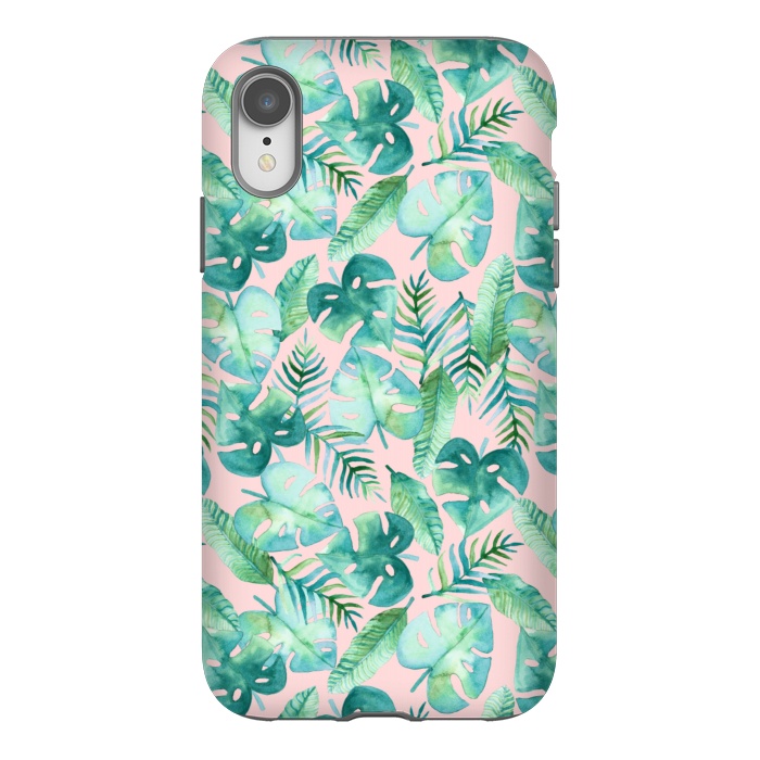 iPhone Xr StrongFit Cyan Tropical Jungle on Pink by Tangerine-Tane