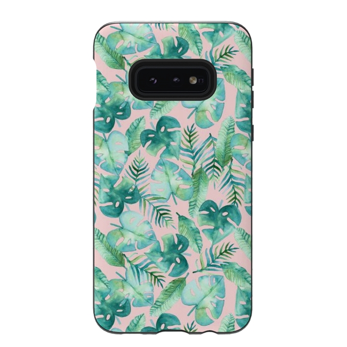 Galaxy S10e StrongFit Cyan Tropical Jungle on Pink by Tangerine-Tane