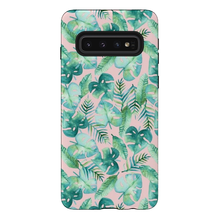 Galaxy S10 StrongFit Cyan Tropical Jungle on Pink by Tangerine-Tane
