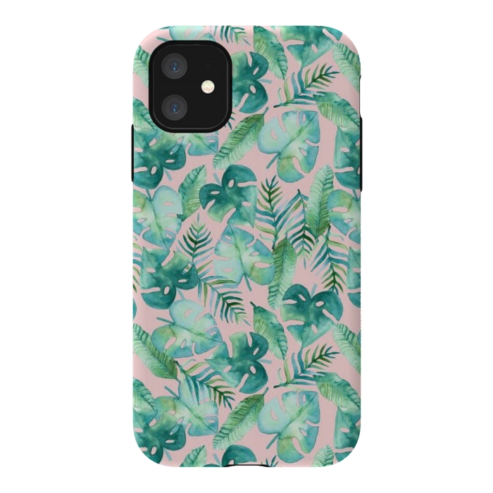 iPhone 11 StrongFit Cyan Tropical Jungle on Pink by Tangerine-Tane