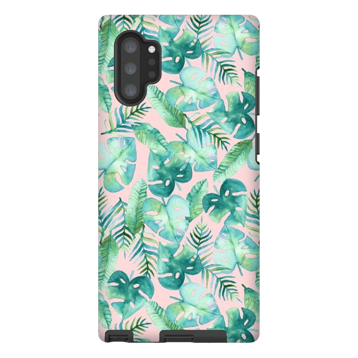 Galaxy Note 10 plus StrongFit Cyan Tropical Jungle on Pink by Tangerine-Tane