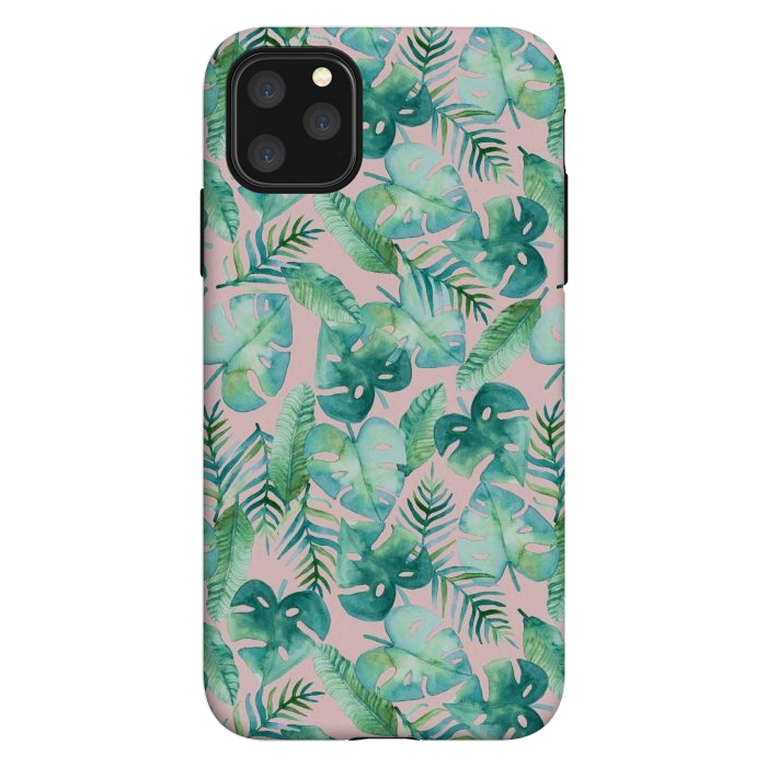 iPhone 11 Pro Max StrongFit Cyan Tropical Jungle on Pink by Tangerine-Tane