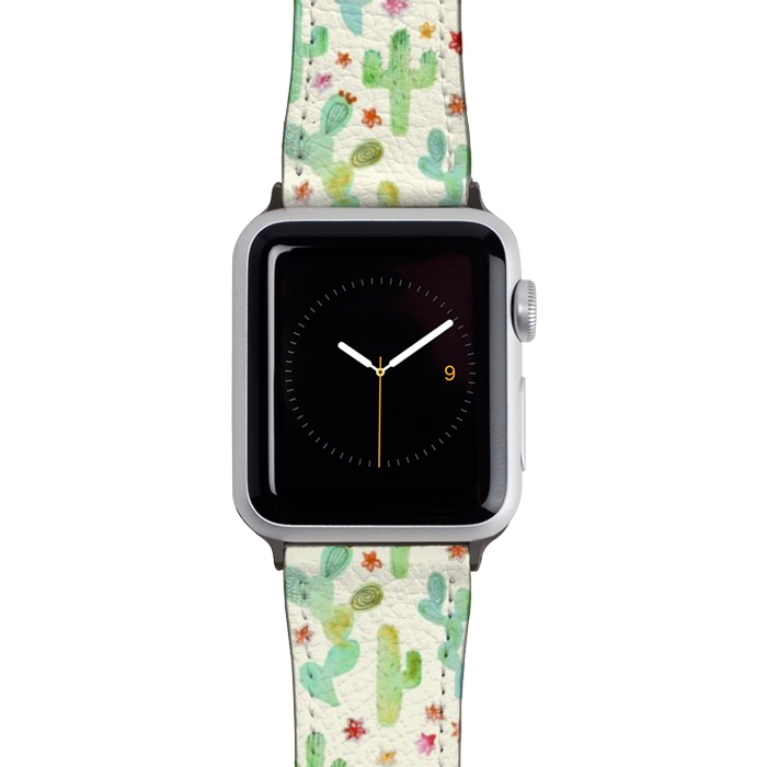 Watch 42mm / 44mm Strap PU leather Watercolor Cacti by Tangerine-Tane