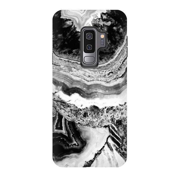 Galaxy S9 plus StrongFit Black and white geode marble art by Oana 