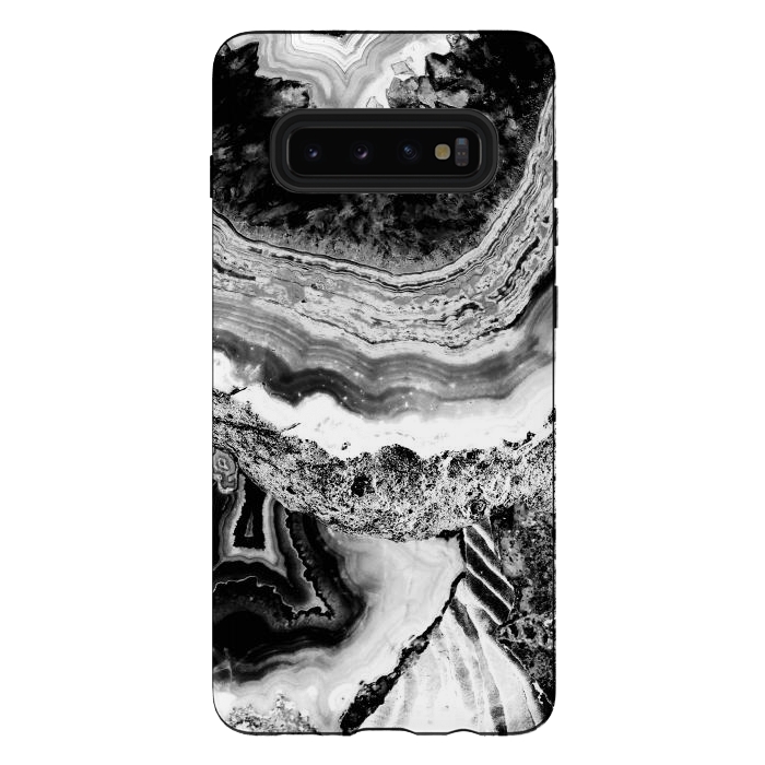 Galaxy S10 plus StrongFit Black and white geode marble art by Oana 