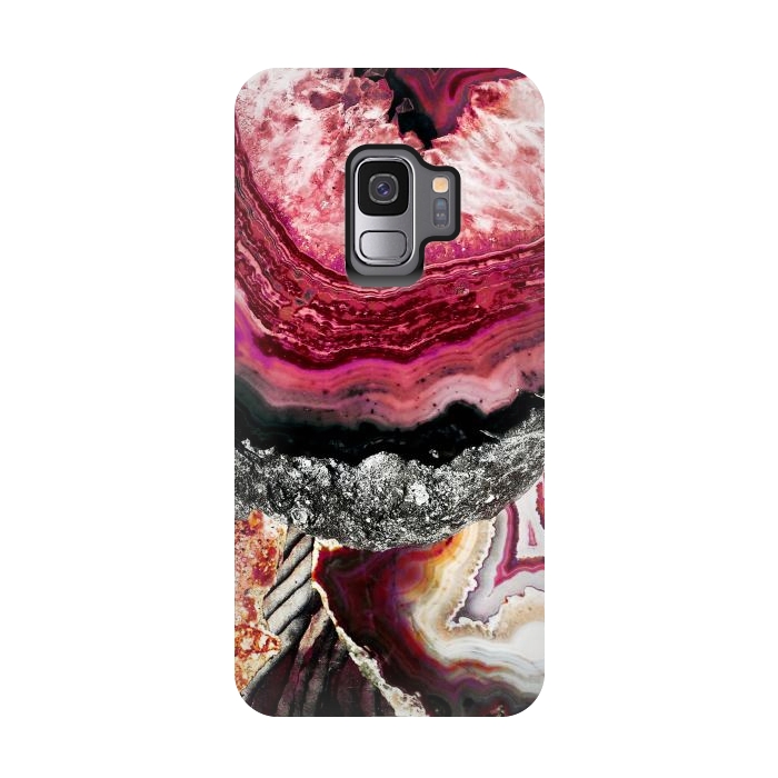 Galaxy S9 StrongFit Vibrant pink gold agate geode stones by Oana 