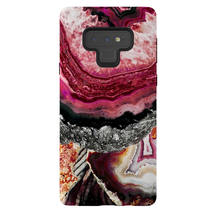 Galaxy Note 9 StrongFit Vibrant pink gold agate geode stones by Oana 