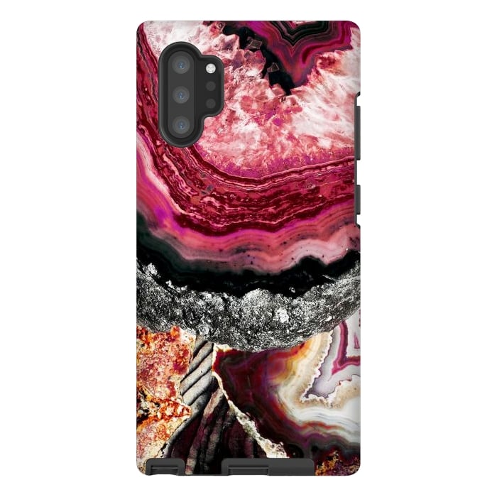 Galaxy Note 10 plus StrongFit Vibrant pink gold agate geode stones by Oana 