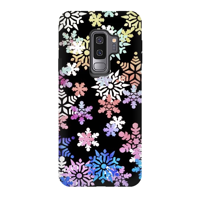 Galaxy S9 plus StrongFit Rainbow colourful snowflakes Christmas pattern by Oana 