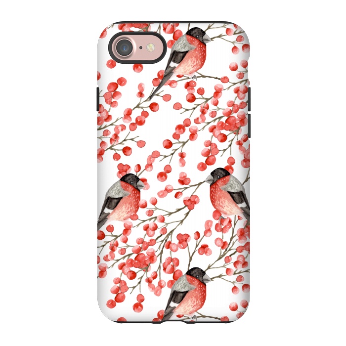 iPhone 7 StrongFit Bullfinch and berries by Julia Badeeva