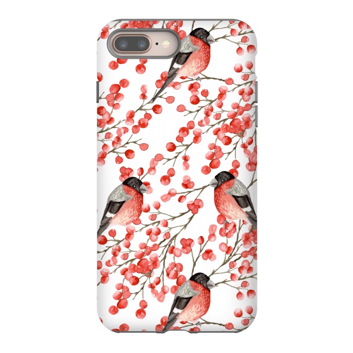 iPhone 7 plus StrongFit Bullfinch and berries by Julia Badeeva