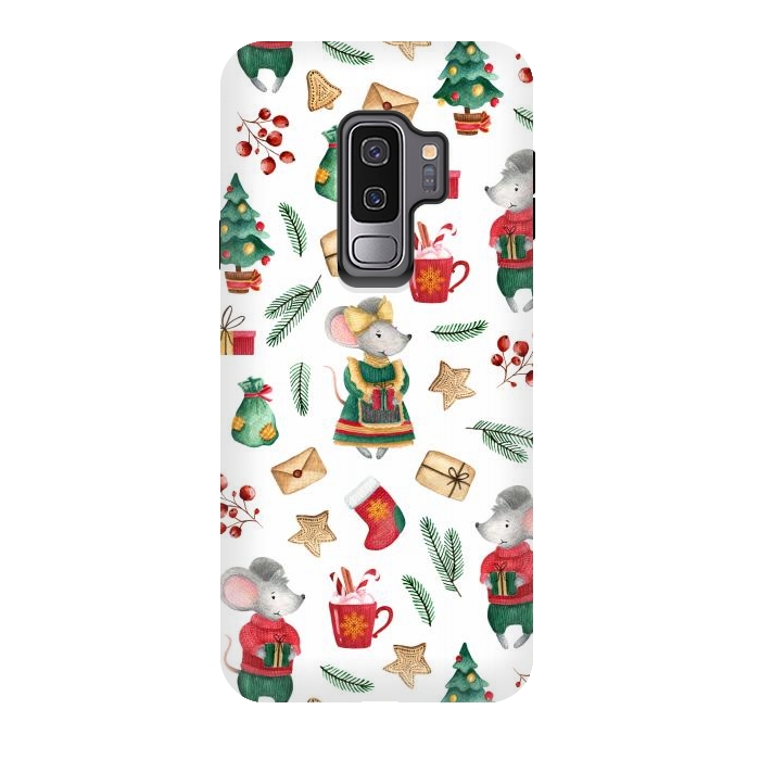 Galaxy S9 plus StrongFit Christmas cute mice by Julia Badeeva