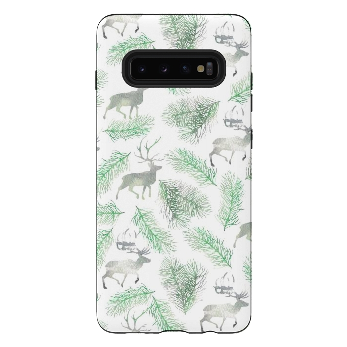 Galaxy S10 plus StrongFit Deer and pine branches by Julia Badeeva