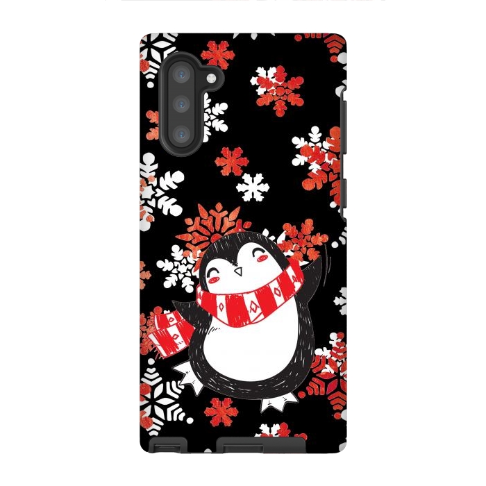 Galaxy Note 10 StrongFit Cute penguin and winter snowflakes Jolly Christmas illustration by Oana 