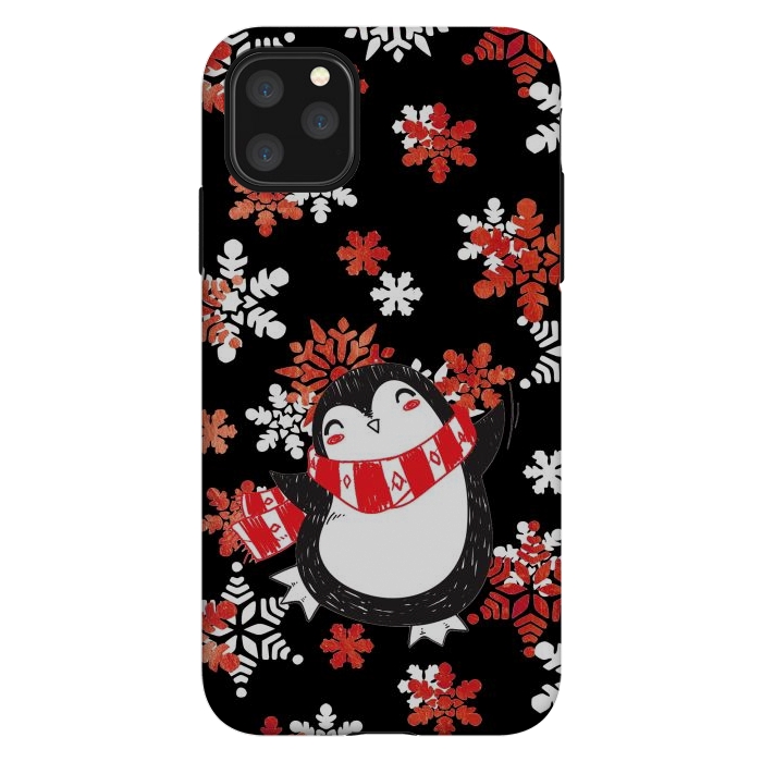 iPhone 11 Pro Max StrongFit Cute penguin and winter snowflakes Jolly Christmas illustration by Oana 