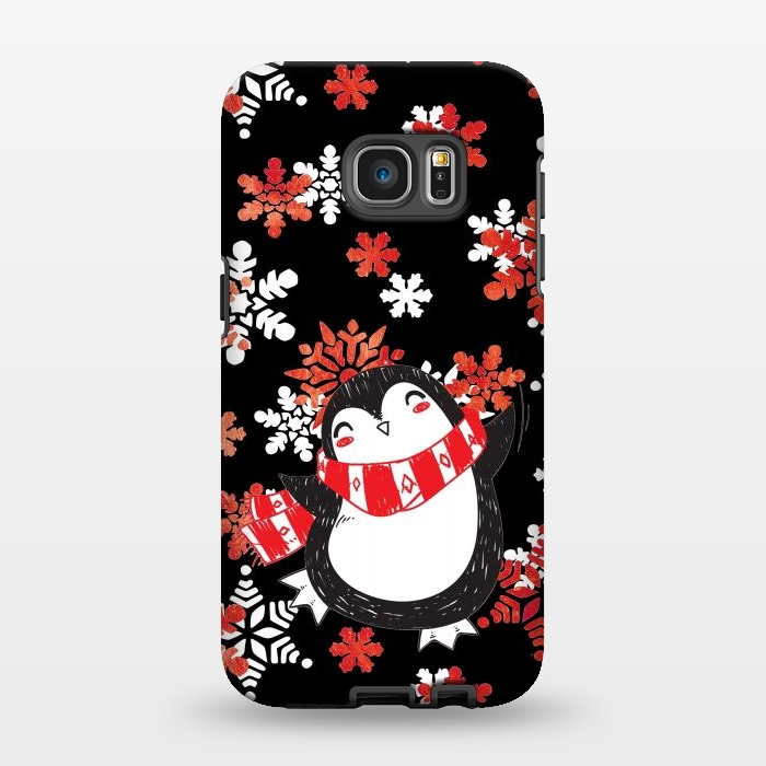 Galaxy S7 EDGE StrongFit Cute penguin and winter snowflakes Jolly Christmas illustration by Oana 