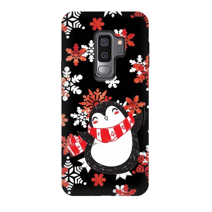 Galaxy S9 plus StrongFit Cute penguin and winter snowflakes Jolly Christmas illustration by Oana 