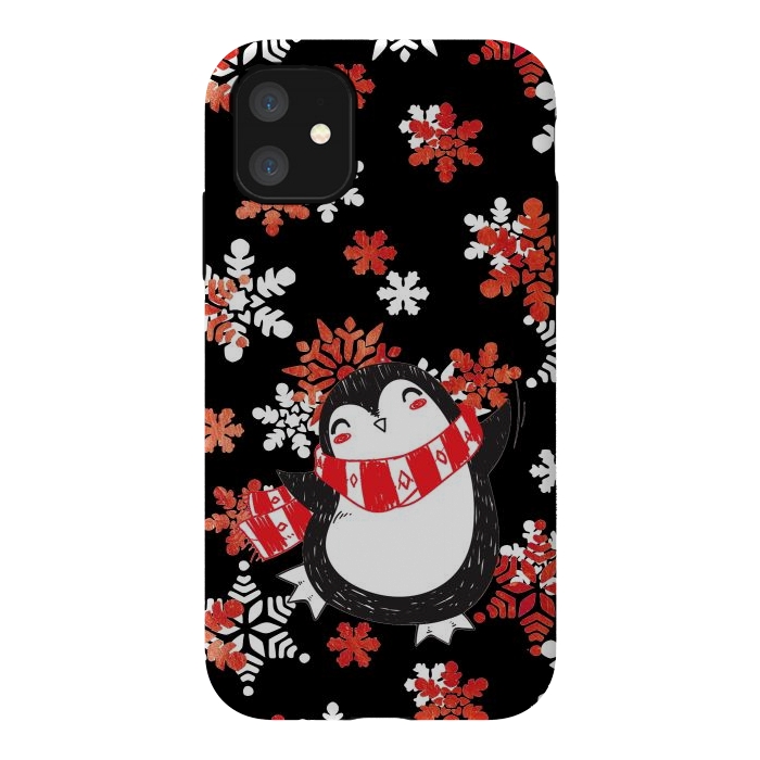 iPhone 11 StrongFit Cute penguin and winter snowflakes Jolly Christmas illustration by Oana 