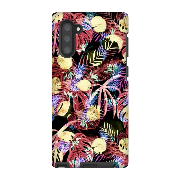 Galaxy Note 10 StrongFit Colourful painted tropical leaves and pineapples by Oana 