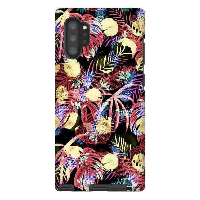 Galaxy Note 10 plus StrongFit Colourful painted tropical leaves and pineapples by Oana 