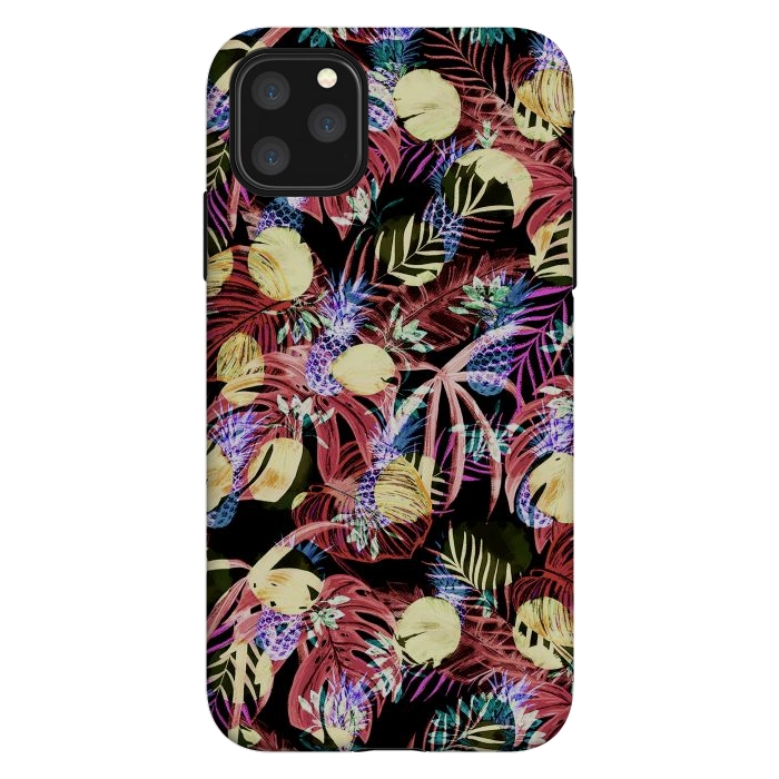 iPhone 11 Pro Max StrongFit Colourful painted tropical leaves and pineapples by Oana 