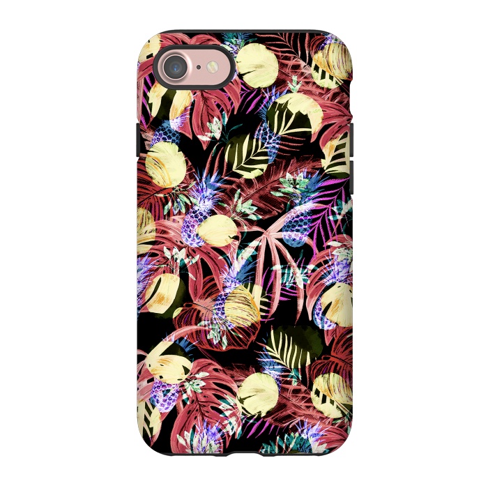 iPhone 7 StrongFit Colourful painted tropical leaves and pineapples by Oana 