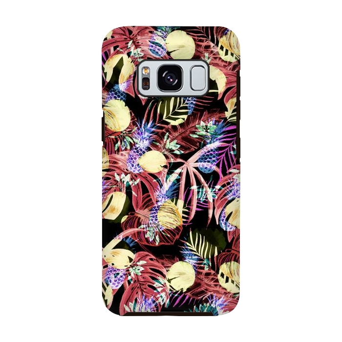 Galaxy S8 StrongFit Colourful painted tropical leaves and pineapples by Oana 