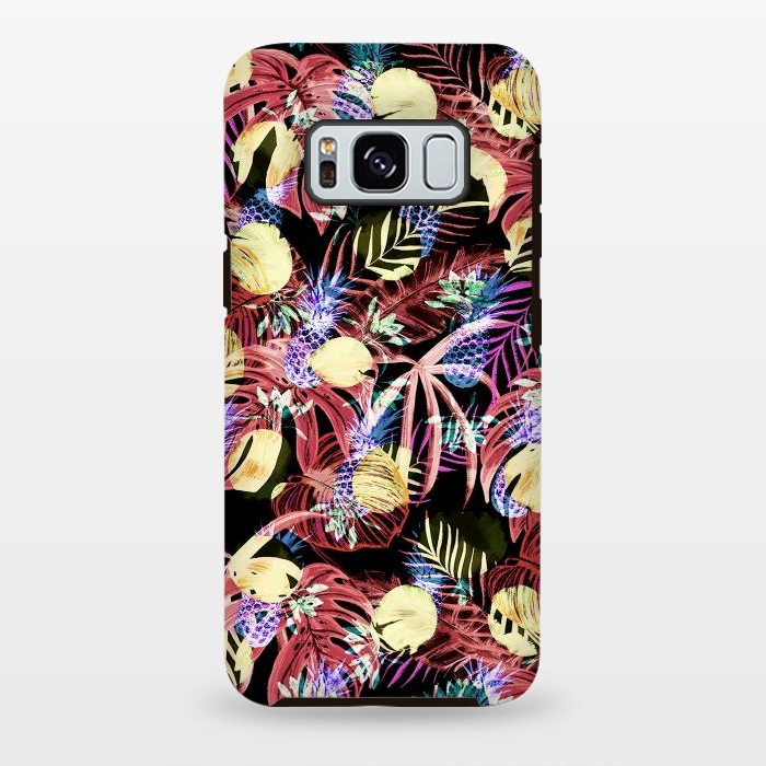 Galaxy S8 plus StrongFit Colourful painted tropical leaves and pineapples by Oana 