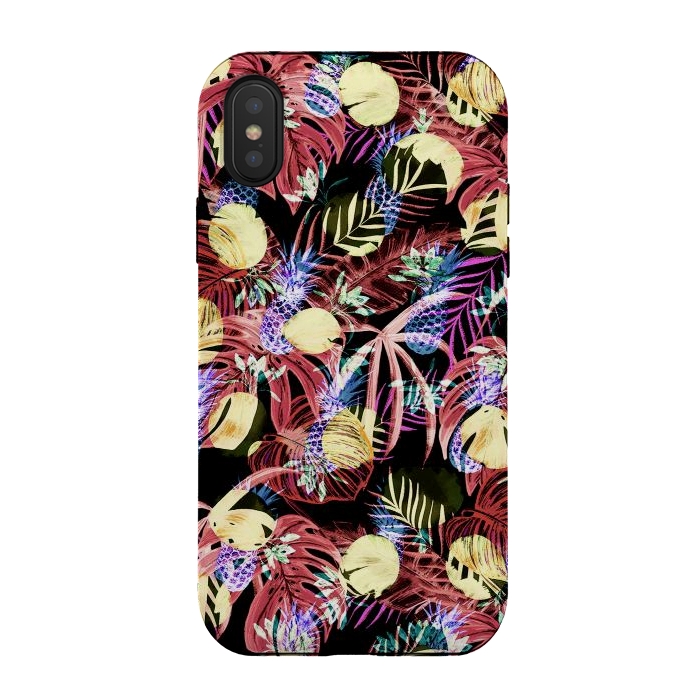 iPhone Xs / X StrongFit Colourful painted tropical leaves and pineapples by Oana 
