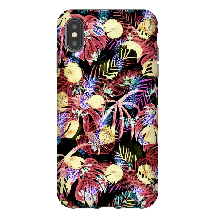 iPhone Xs Max StrongFit Colourful painted tropical leaves and pineapples by Oana 