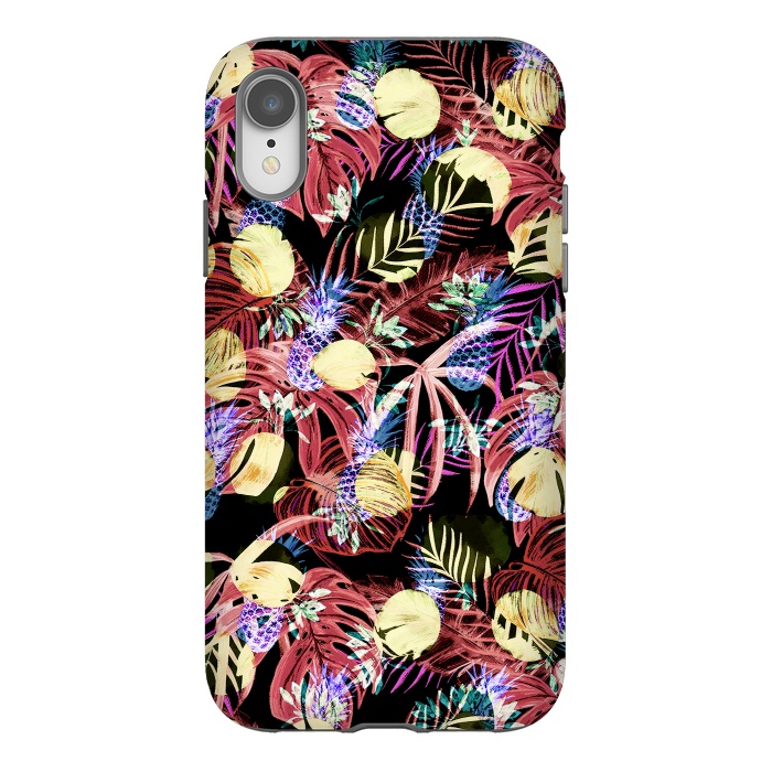 iPhone Xr StrongFit Colourful painted tropical leaves and pineapples by Oana 