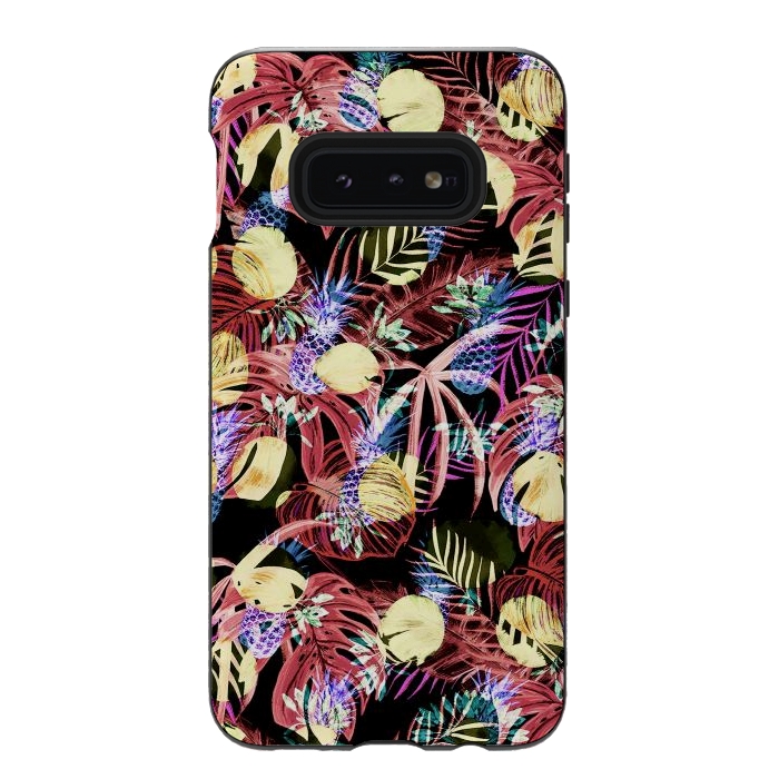 Galaxy S10e StrongFit Colourful painted tropical leaves and pineapples by Oana 