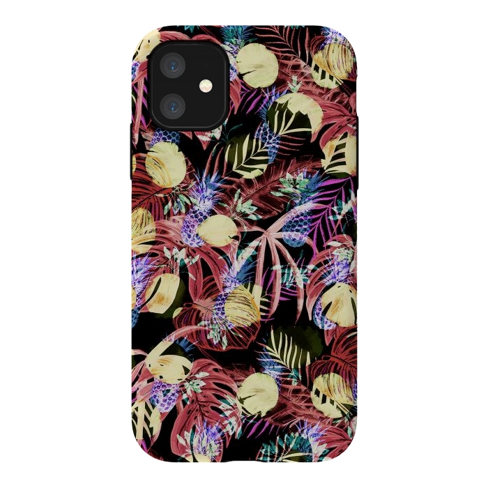 iPhone 11 StrongFit Colourful painted tropical leaves and pineapples by Oana 