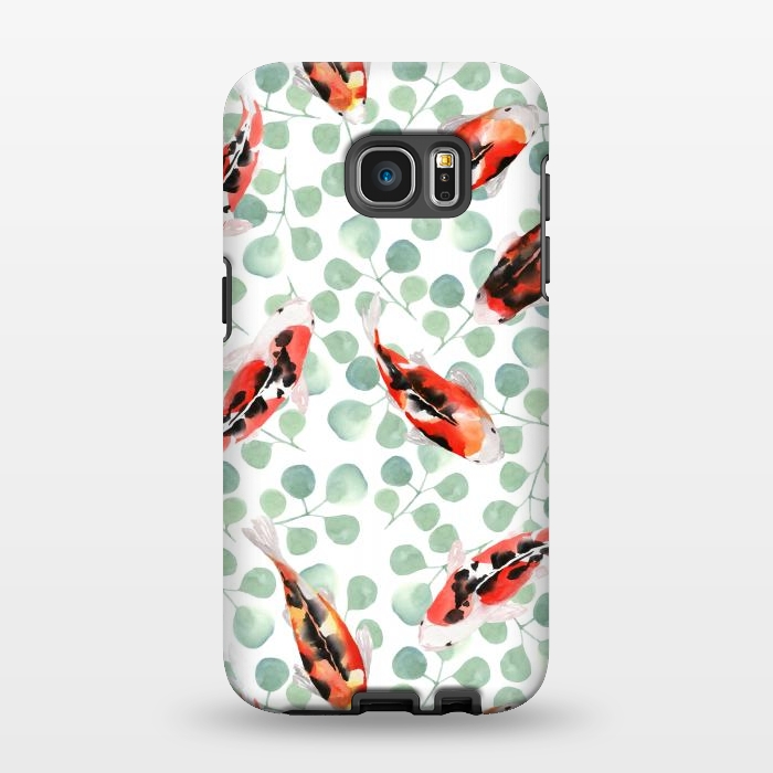 Galaxy S7 EDGE StrongFit Koi fish. White pattern by Julia Badeeva