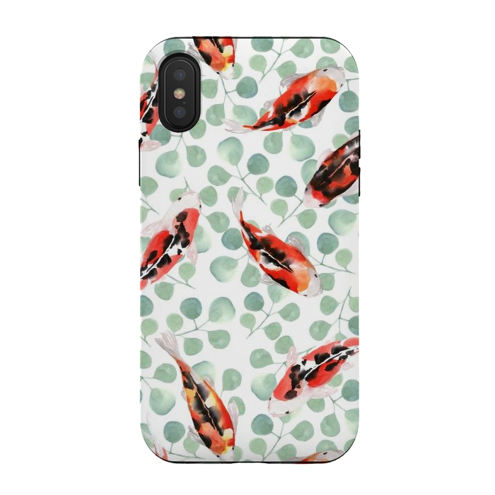 iPhone Xs / X StrongFit Koi fish. White pattern by Julia Badeeva