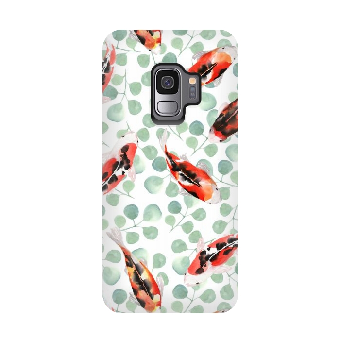 Galaxy S9 StrongFit Koi fish. White pattern by Julia Badeeva