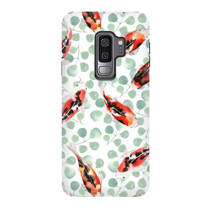 Galaxy S9 plus StrongFit Koi fish. White pattern by Julia Badeeva